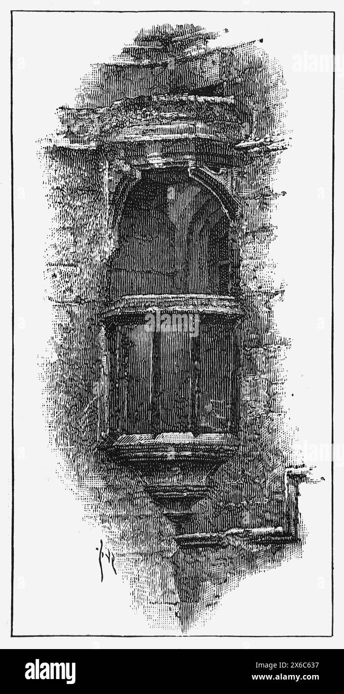 The stone pulpit at Magdalen College, Oxford. Late 19th century. Black and White Illustration from Our Own Country Vol III published by Cassell, Petter, Galpin & Co. in the late 19th century. Stock Photo