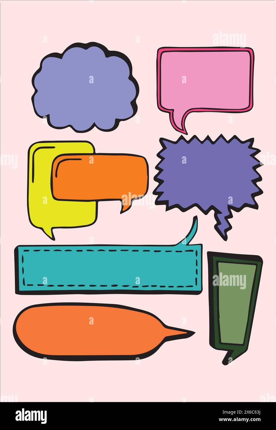 set of speech bubbles, ribbon and banner vector illustration Stock ...