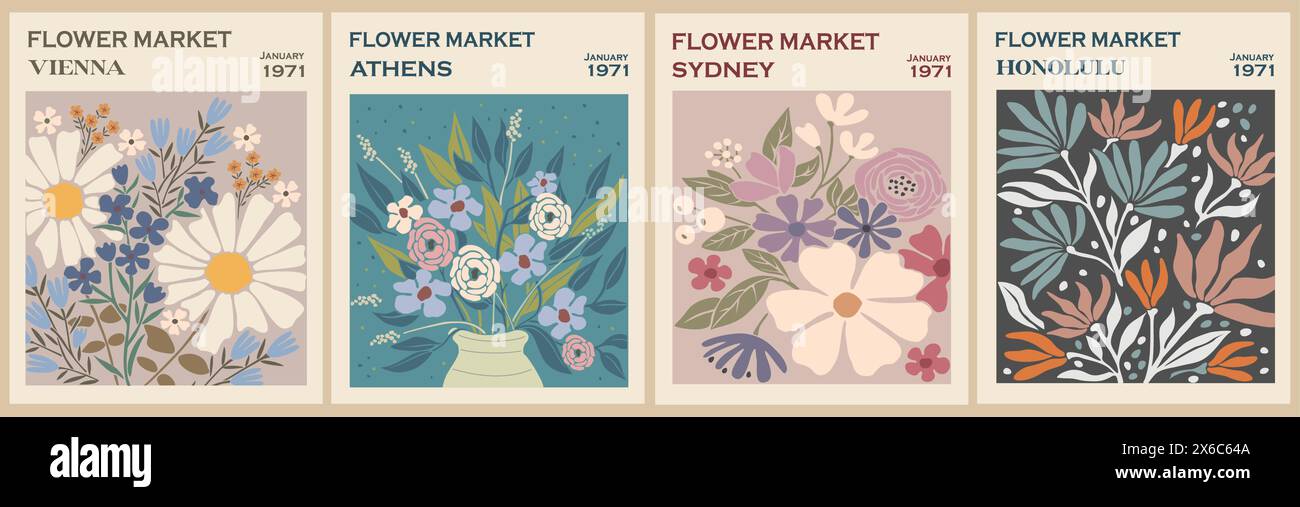 Set of abstract Flower Market vector art posters Stock Vector Image ...