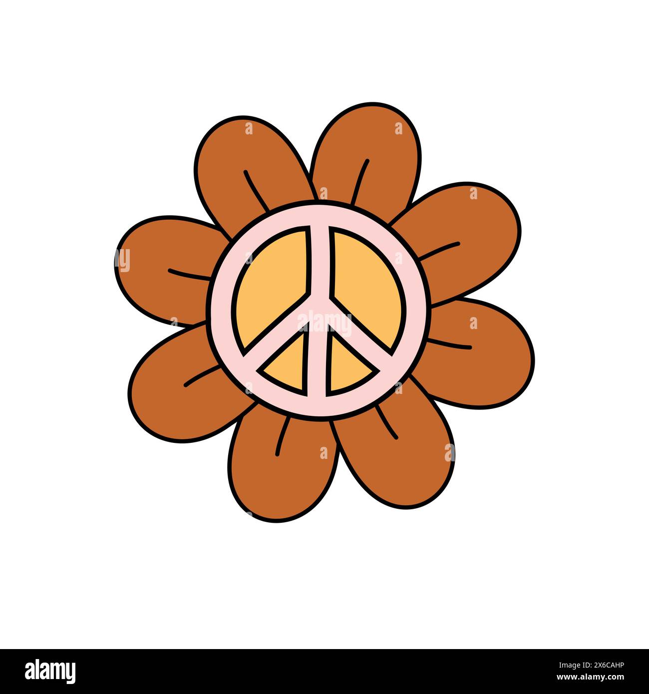 Vector groovy flower with peace sign isolated on white background Stock ...
