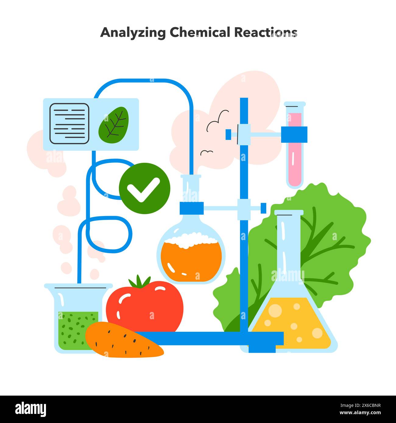 Flavor Reversal concept. Illustration of lab equipment analyzing taste profiles of fruits and vegetables. Food science experimentation. Vector illustration. Stock Vector