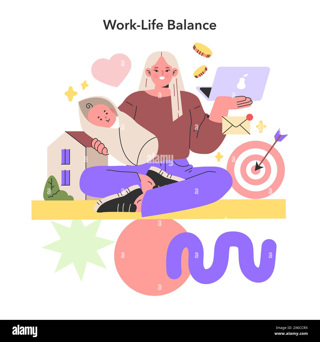 Work-Life Balance concept. A multitasking mom balances parenting and ...