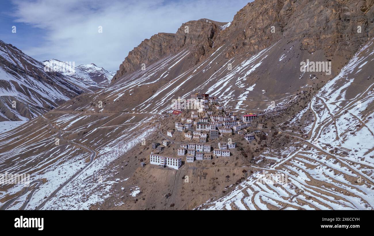 Picturesque view of the Key Gompa Monastery at sunrise. Spiti valley ...