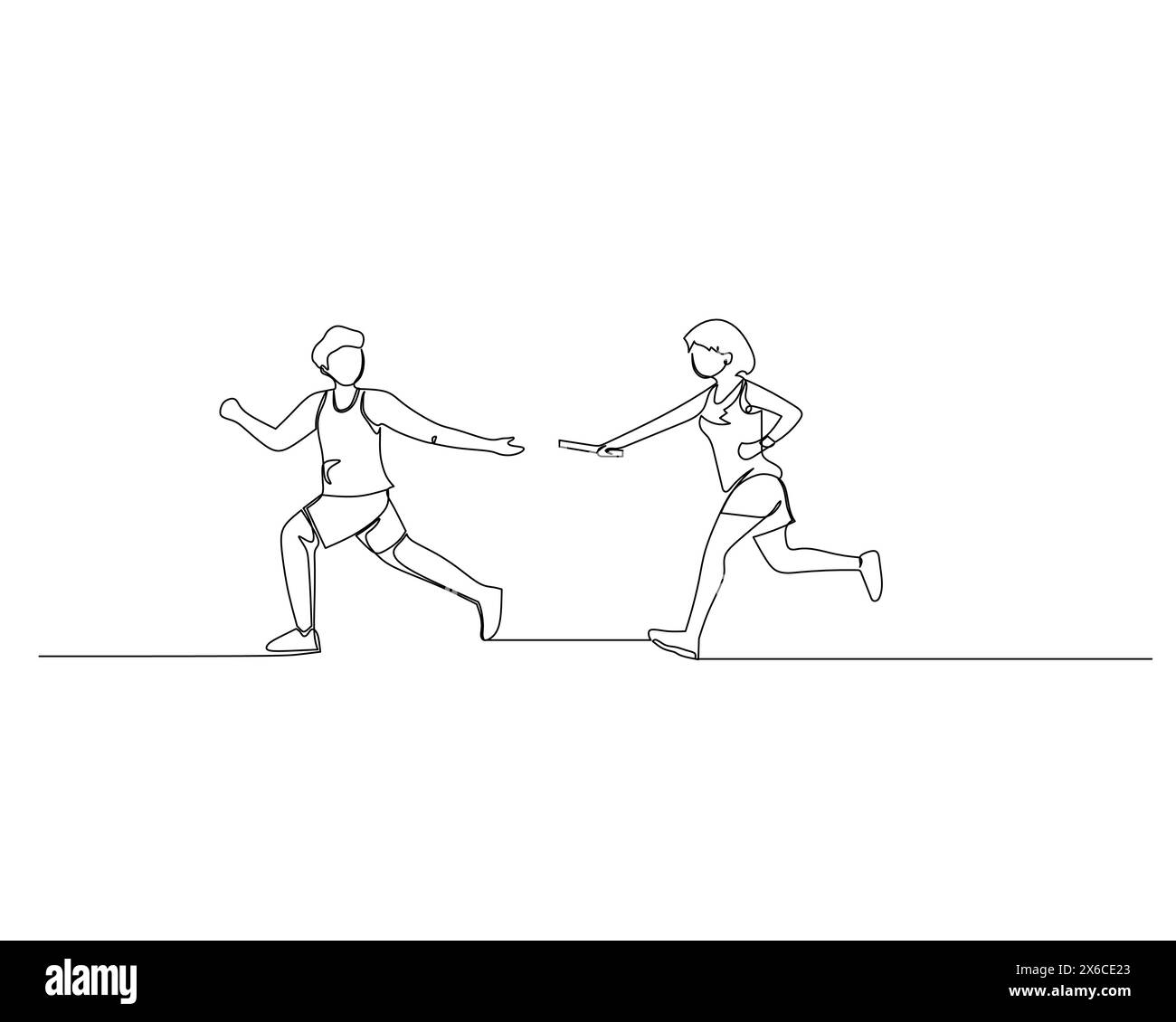 Continuous single line drawing of men who will take the baton from ...