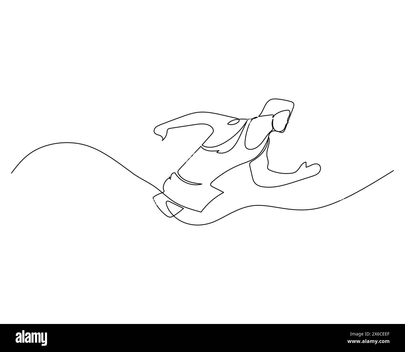 Continuous single line drawing of disabled man running fast on an uphill track. Healthy sport training concept. Competition event. Design vector illus Stock Vector