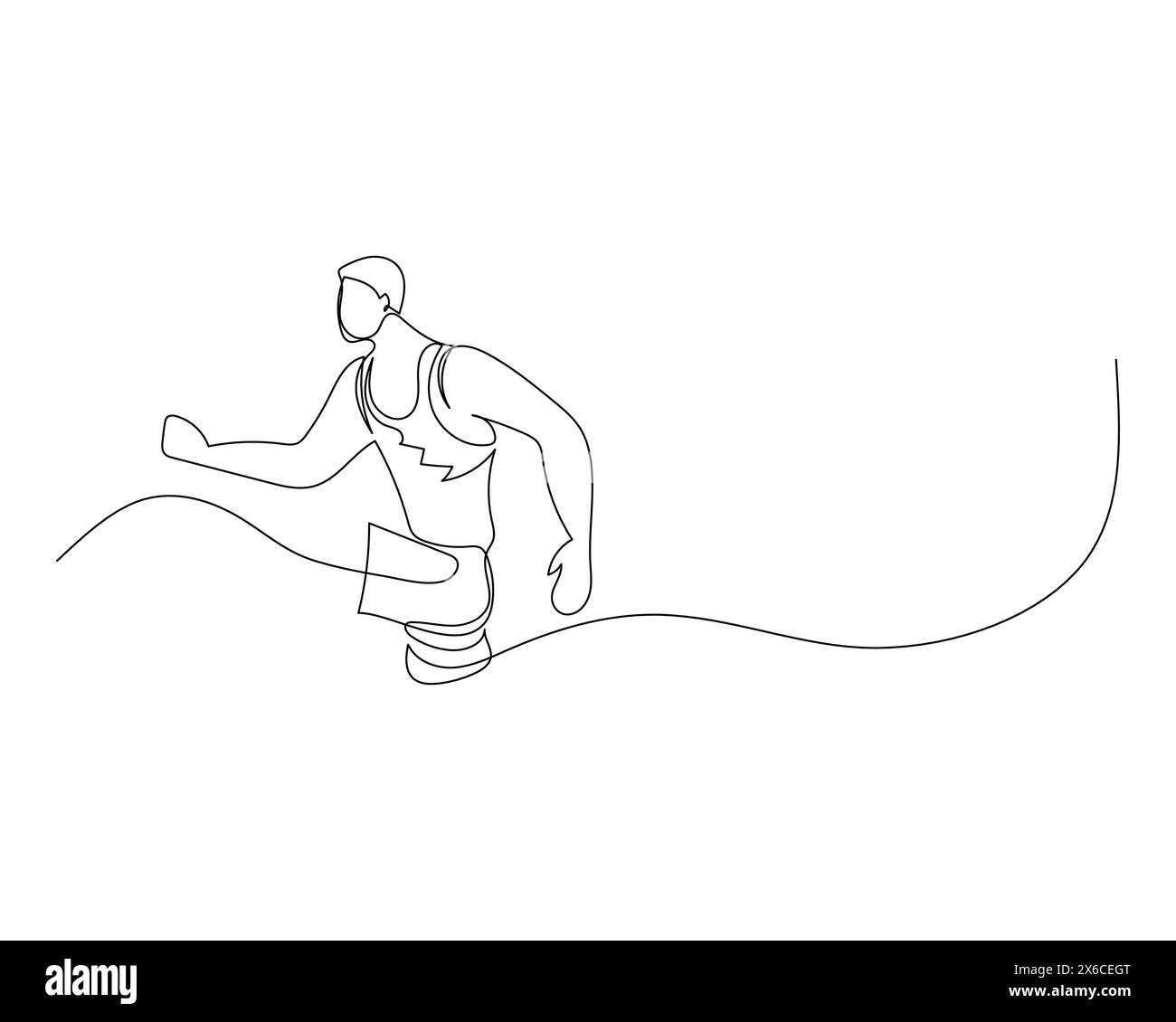 Continuous single line drawing of Disabled man takes part in a running race. Healthy sport training concept. Competition event design illustration Stock Vector
