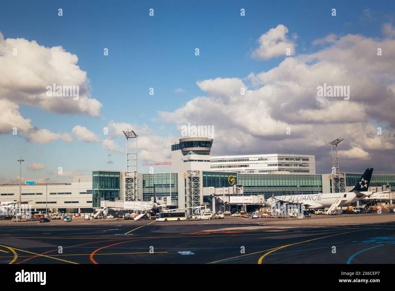 FRANKFURT,GERMANY-FEB 13: LUFHANSA AIRLINES logos at the terminal on Frankfurt airport on February 13,2018 in Frankfurt,Germany. Stock Photo