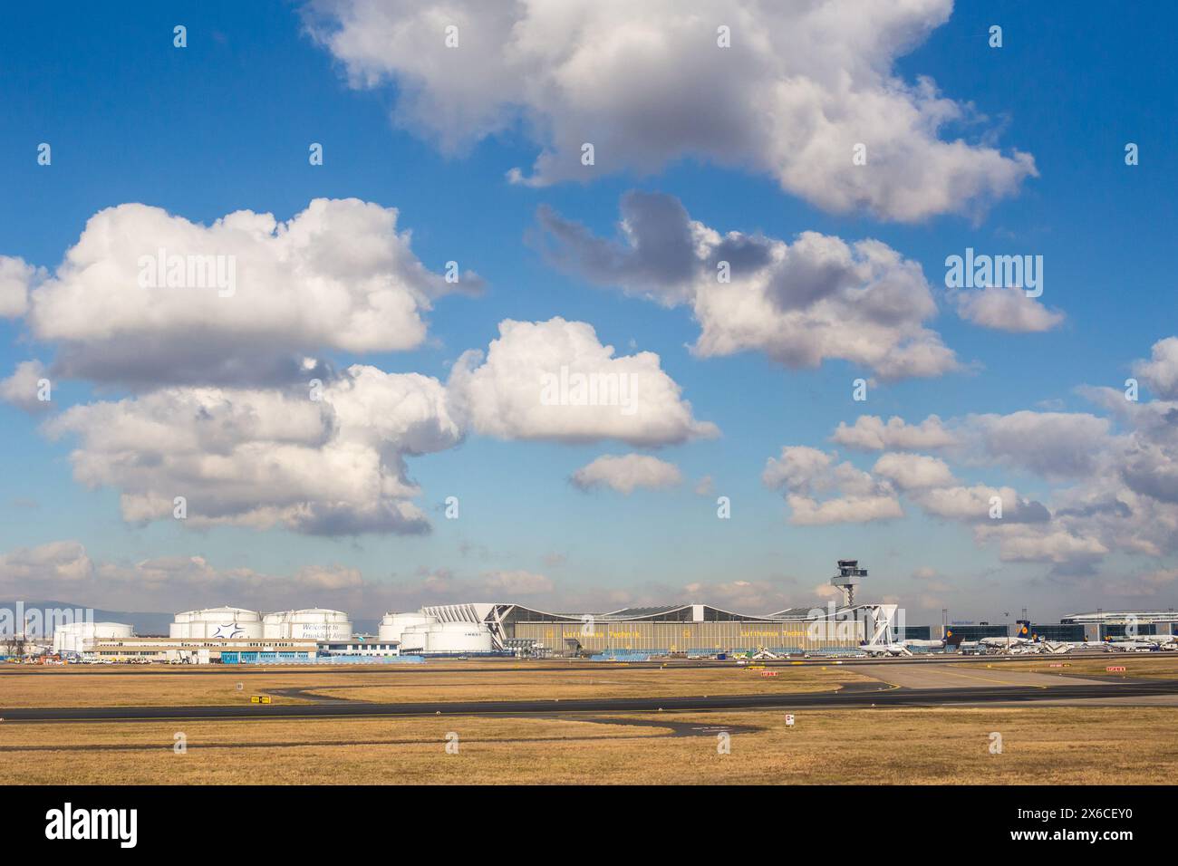 FRANKFURT,GERMANY-FEB 13: LUFHANSA AIRLINES logos at the technical terminal on Frankfurt airport on February 13,2018 in Frankfurt,Germany. Stock Photo