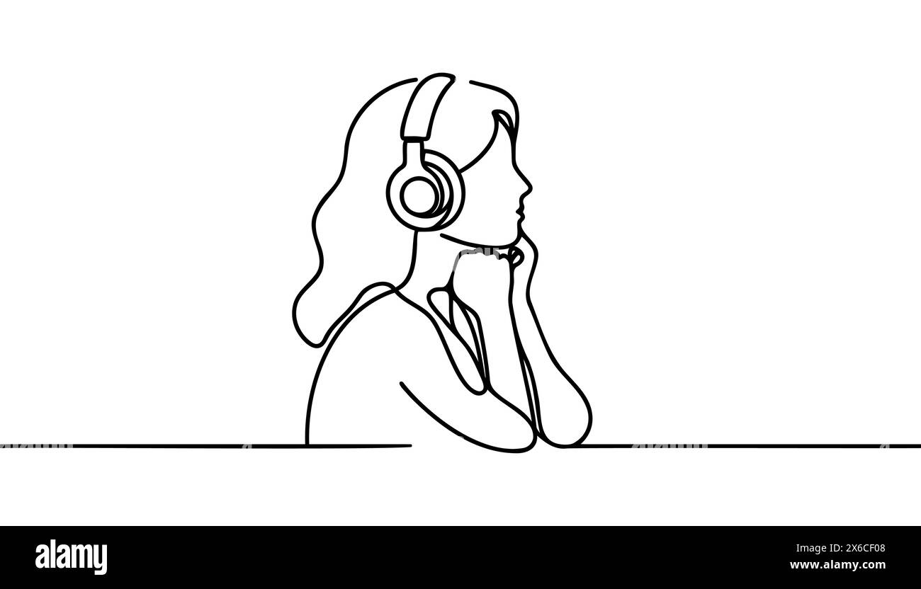 Woman in headphones listening Black and White Stock Photos & Images - Alamy
