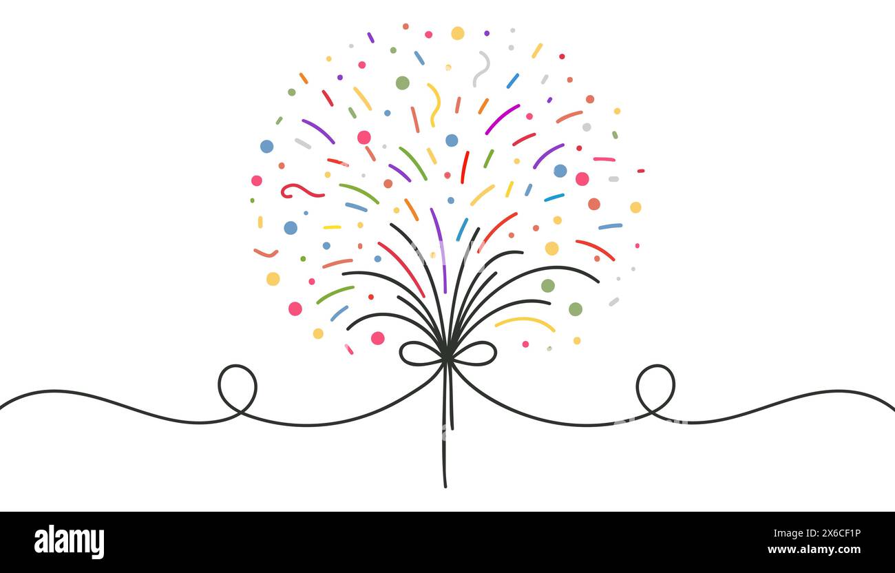 confetti party popper icon, fireworks logo, flat design. Firecracker for the holiday. Continuous one line drawing. Stock Vector