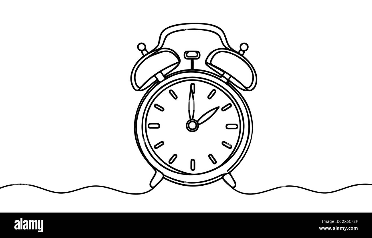 Continuous line drawing of alarm clock. alarm clock icon in single line ...