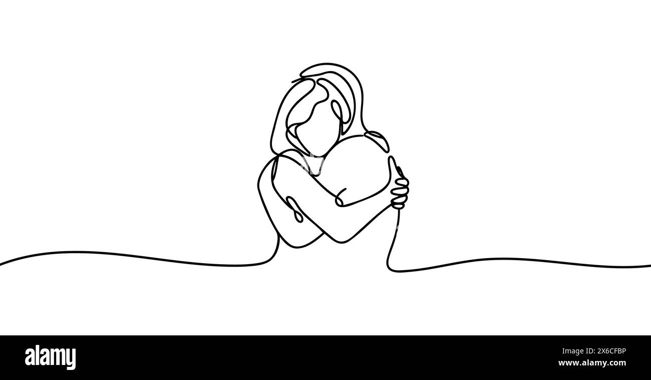 one line drawing of man and woman hugging vector minimalism. Single ...