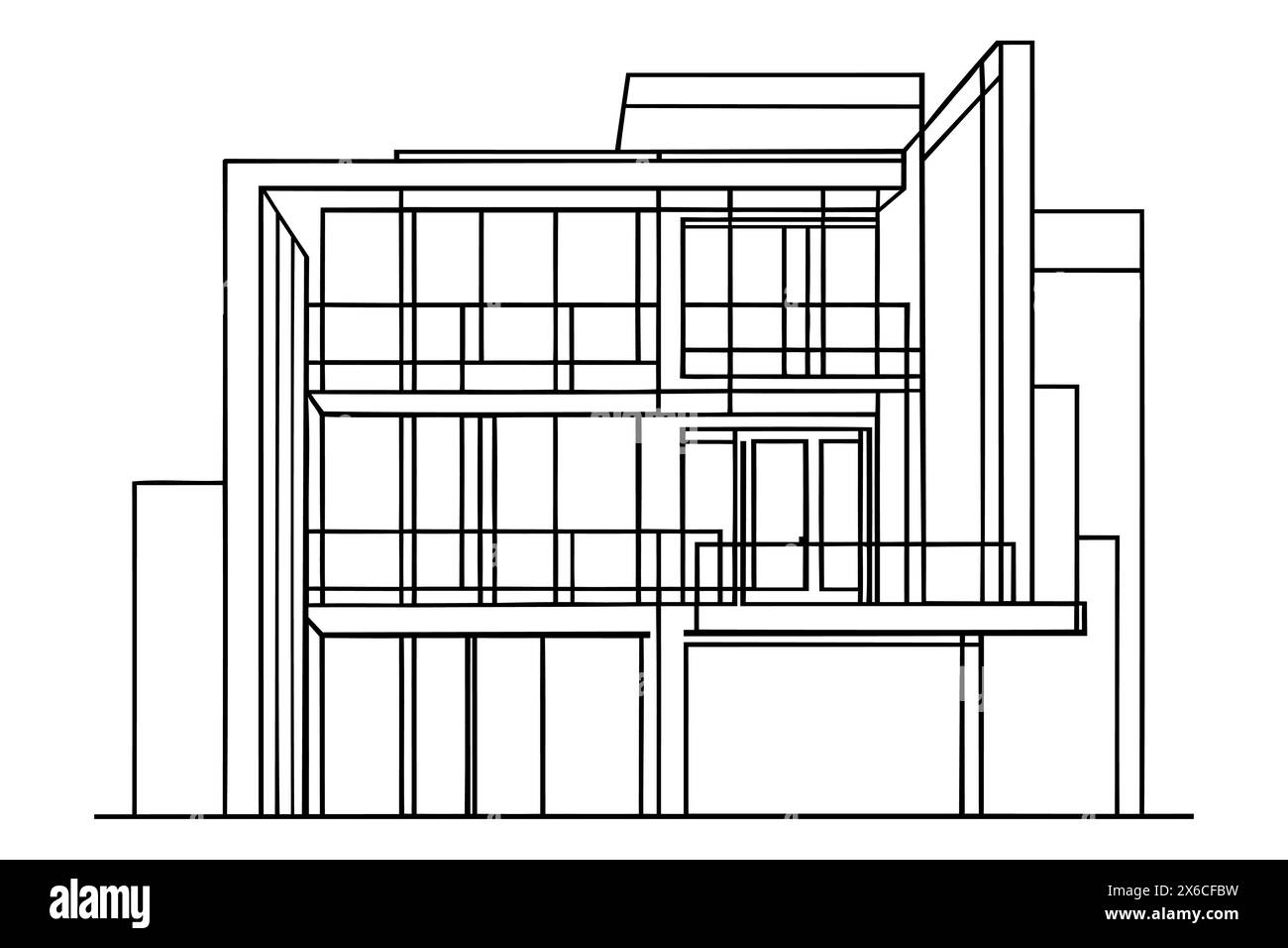 Continuous one line drawing of modern house construction building at ...