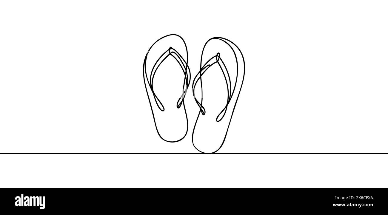 Continuous one line drawing flip flops. Beautiful minimal continuous line flipflop design vector. Stock Vector