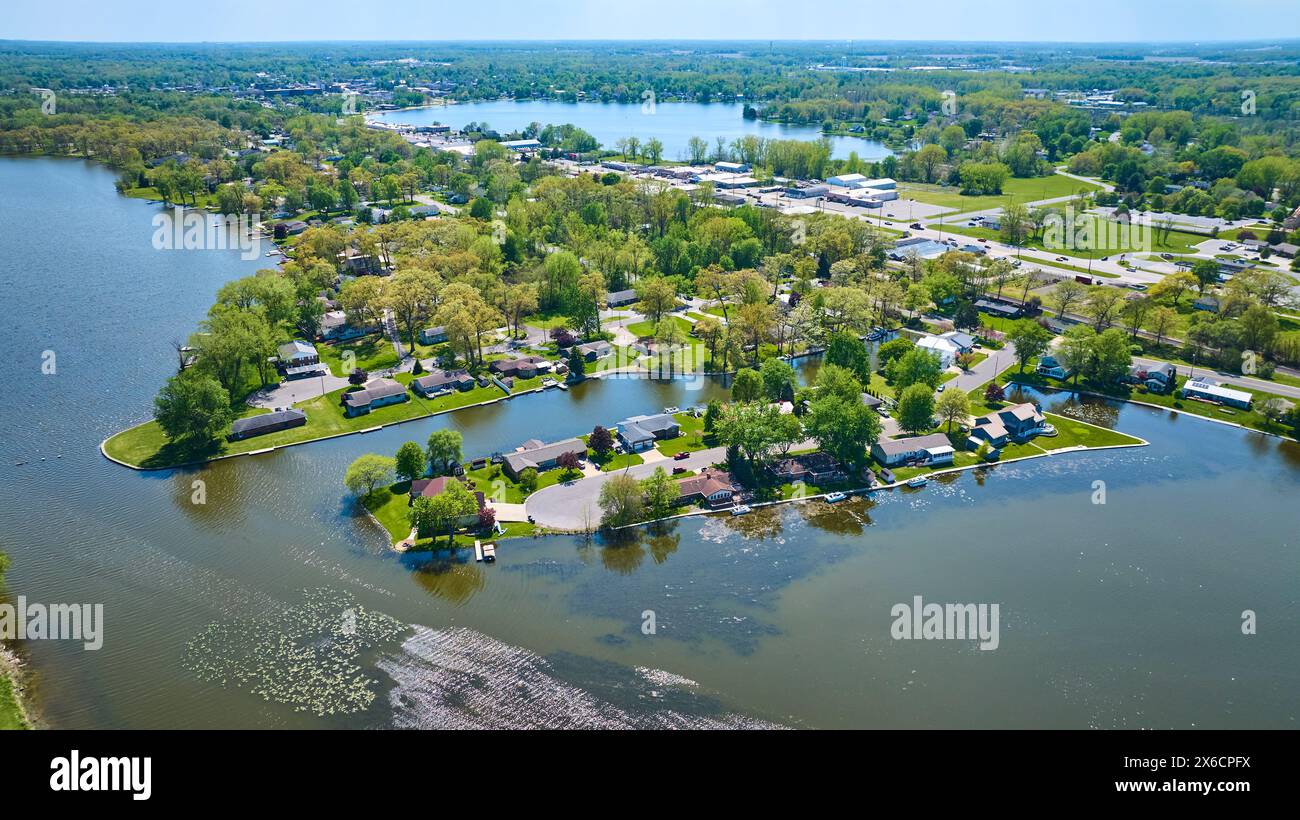 Aerial View of Serene Suburban Riverfront Homes in Warsaw, Indiana Stock Photo Alamy