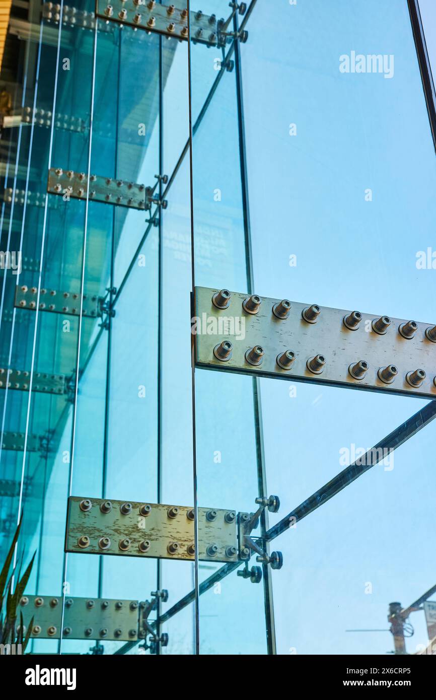 Modern Glass Architecture Detail with Steel Brackets Close-Up Stock ...