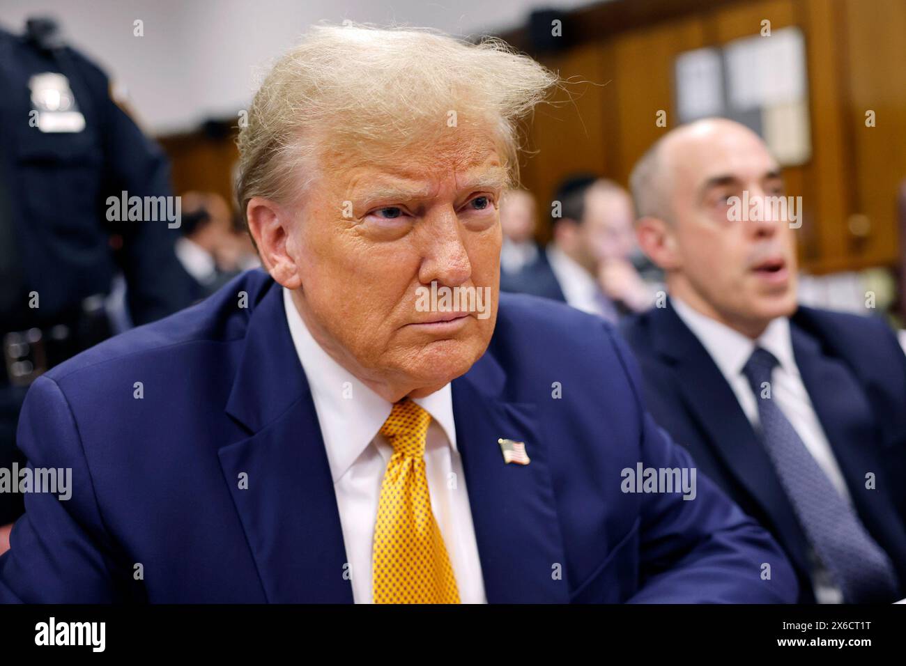 Former President Donald Trump appears at Manhattan criminal court before his trial in New York, Tuesday, May 14, 2024. (Michael M. Santiago/Pool Photo via AP) Stock Photo