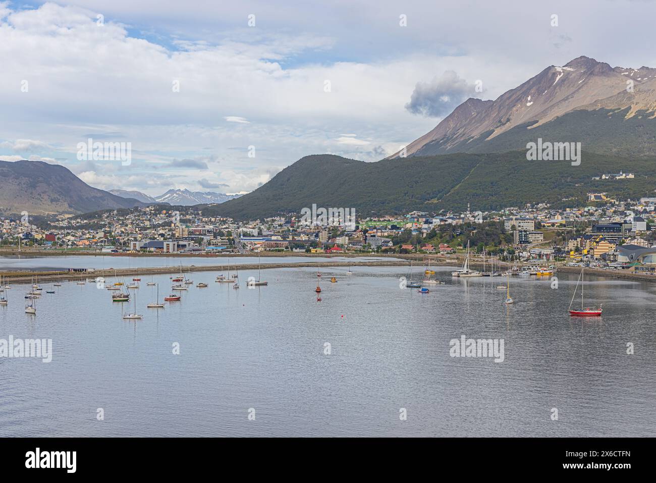 The port of Ushuaia with the Beagle Channel, the gateway to the Antarctic Stock Photo