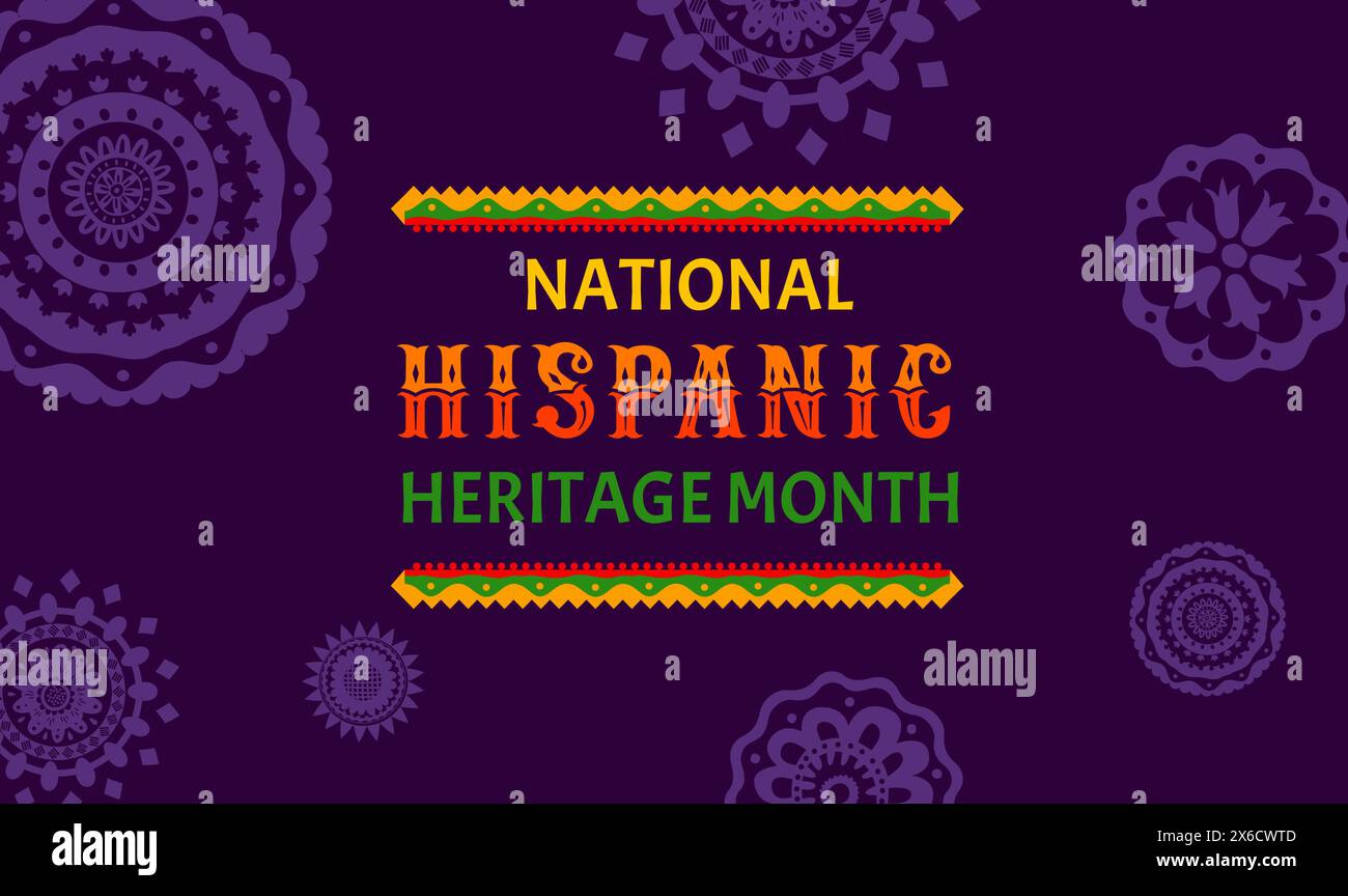 National Hispanic heritage month festival poster with Latin ornament pattern, vector background. Hispanic Americans celebration of ethnic culture, tradition and art heritage with national handicraft Stock Vector