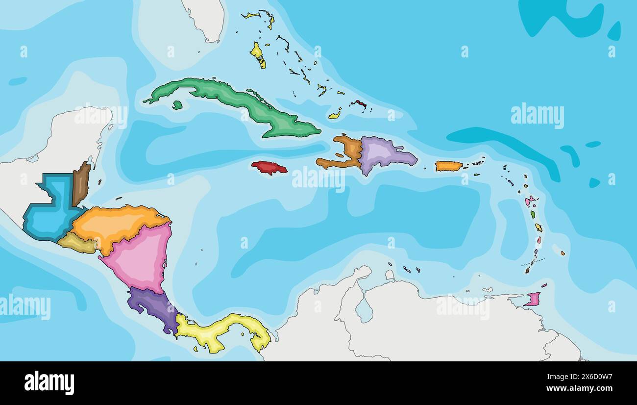 Blank Political Caribbean and Central - Blank Political Caribbean And Central America Map Vector Illustration With Different Colors For Each Country Editable And Clearly Labeled Layers 2X6D0W7