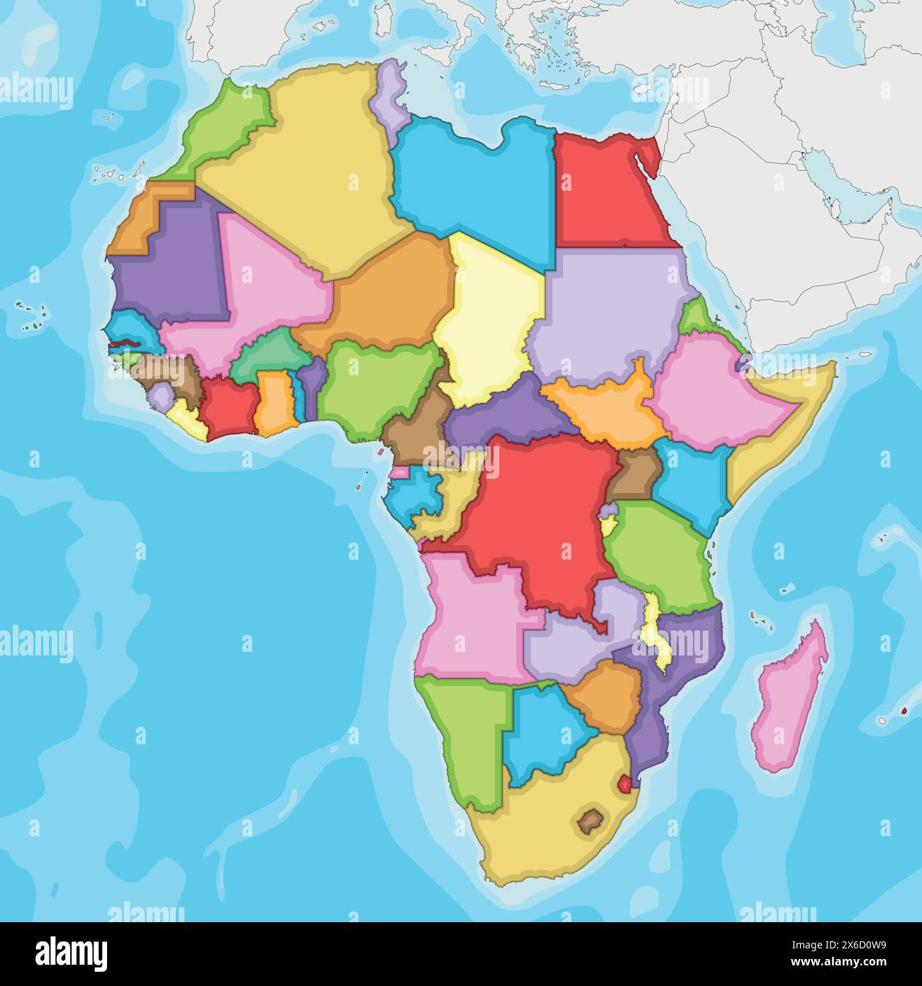 Blank Political Africa Map vector illustration with different colors for each country. Editable and clearly labeled layers. Stock Vector