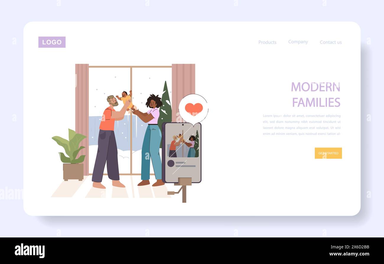 Modern Families concept. Joyful parents with baby, shared moments