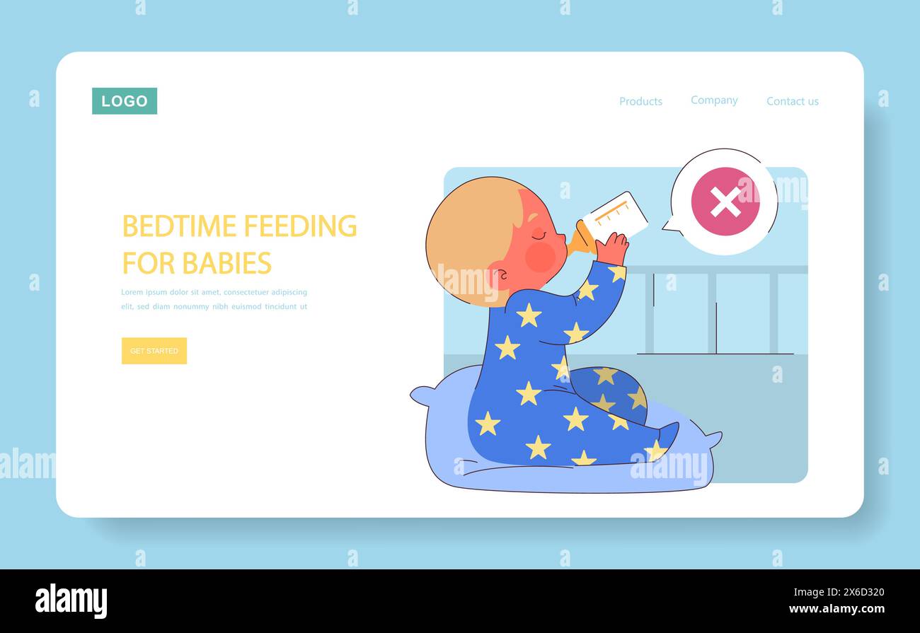 Bedtime Feeding for Babies. Illustration highlighting the risks of