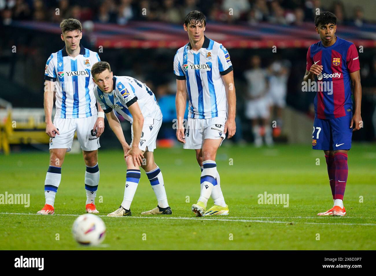 Barcelona, Spain. 13th May, 2024. Robin Le Normand of Real Sociedad during the La Liga EA Sports match between FC Barcelona and Real Sociedad played at Lluis Companys Stadium on May 13, 2024 in Barcelona, Spain. (Photo by Sergio Ruiz/PRESSINPHOTO) Credit: PRESSINPHOTO SPORTS AGENCY/Alamy Live News Stock Photo