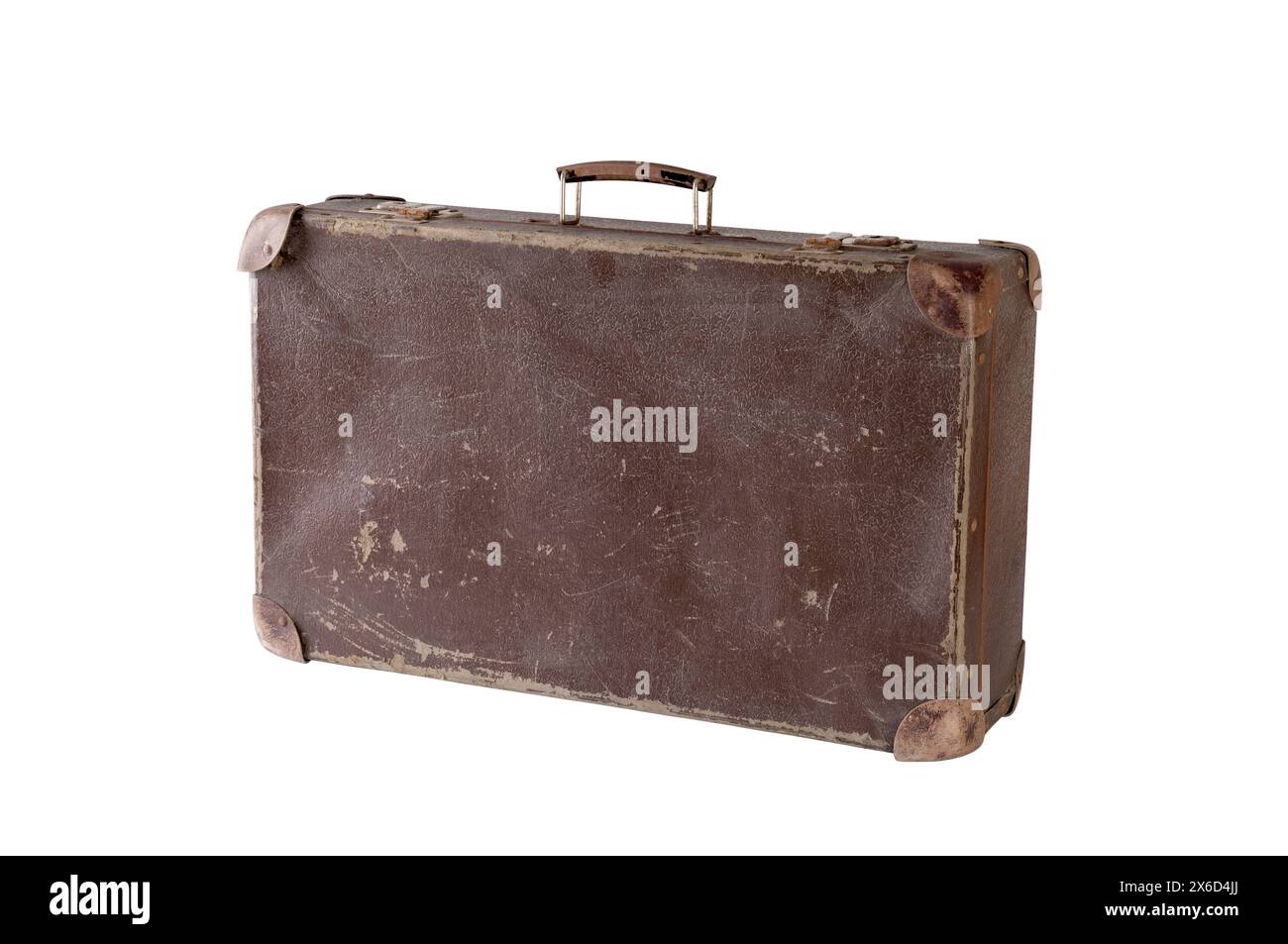 Old brown worn out suitcase isolated on white background with clipping path Stock Photo