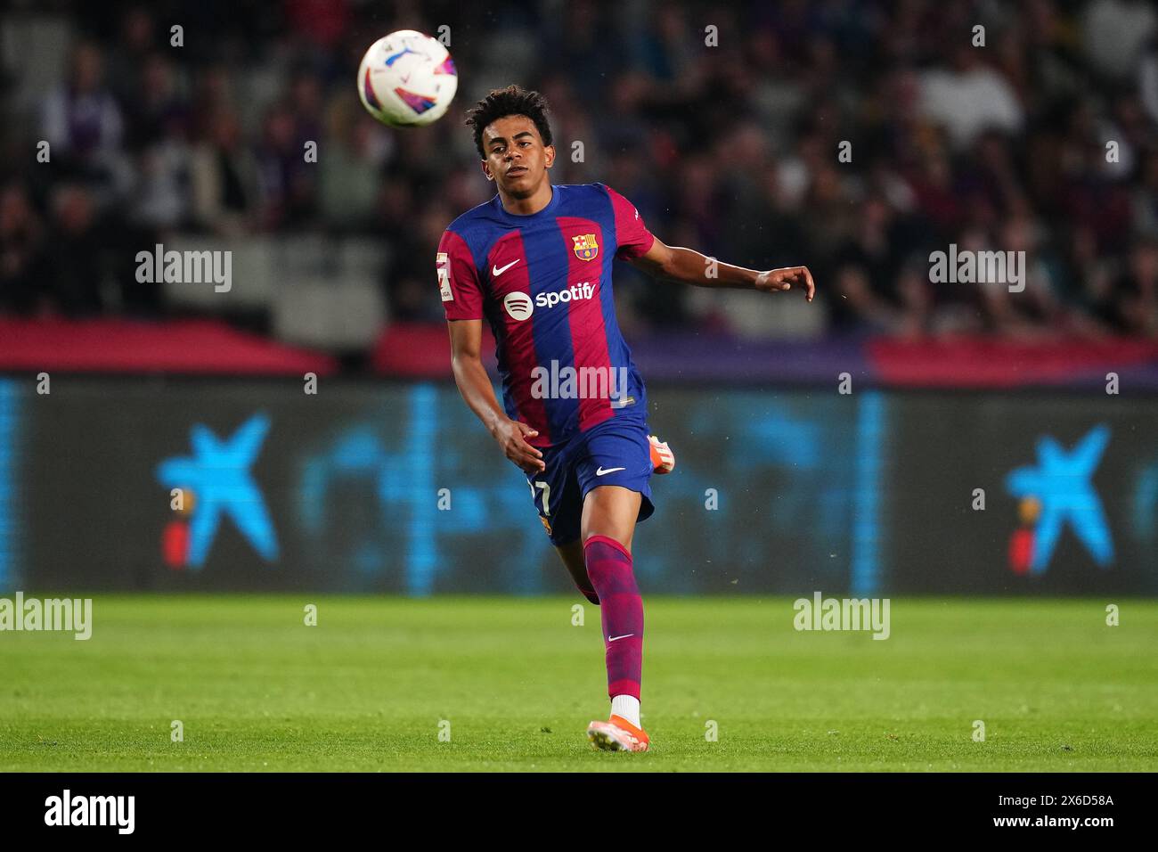 Barcelona, Spain. 13th May, 2024. Lamine Yamal of FC Barcelona during the La Liga EA Sports match between FC Barcelona and Real Sociedad played at Lluis Companys Stadium on May 13, 2024 in Barcelona, Spain. (Photo by Sergio Ruiz/PRESSINPHOTO) Credit: PRESSINPHOTO SPORTS AGENCY/Alamy Live News Stock Photo
