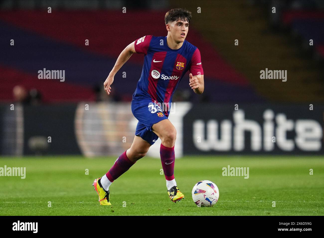 Barcelona, Spain. 13th May, 2024. Pau Cubarsi of FC Barcelona during the La Liga EA Sports match between FC Barcelona and Real Sociedad played at Lluis Companys Stadium on May 13, 2024 in Barcelona, Spain. (Photo by Sergio Ruiz/PRESSINPHOTO) Credit: PRESSINPHOTO SPORTS AGENCY/Alamy Live News Stock Photo
