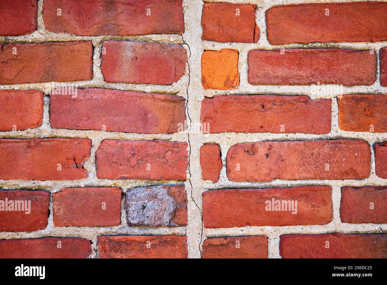Textured Red Brick Wall Close-Up, Eye-Level Perspective Stock Photo