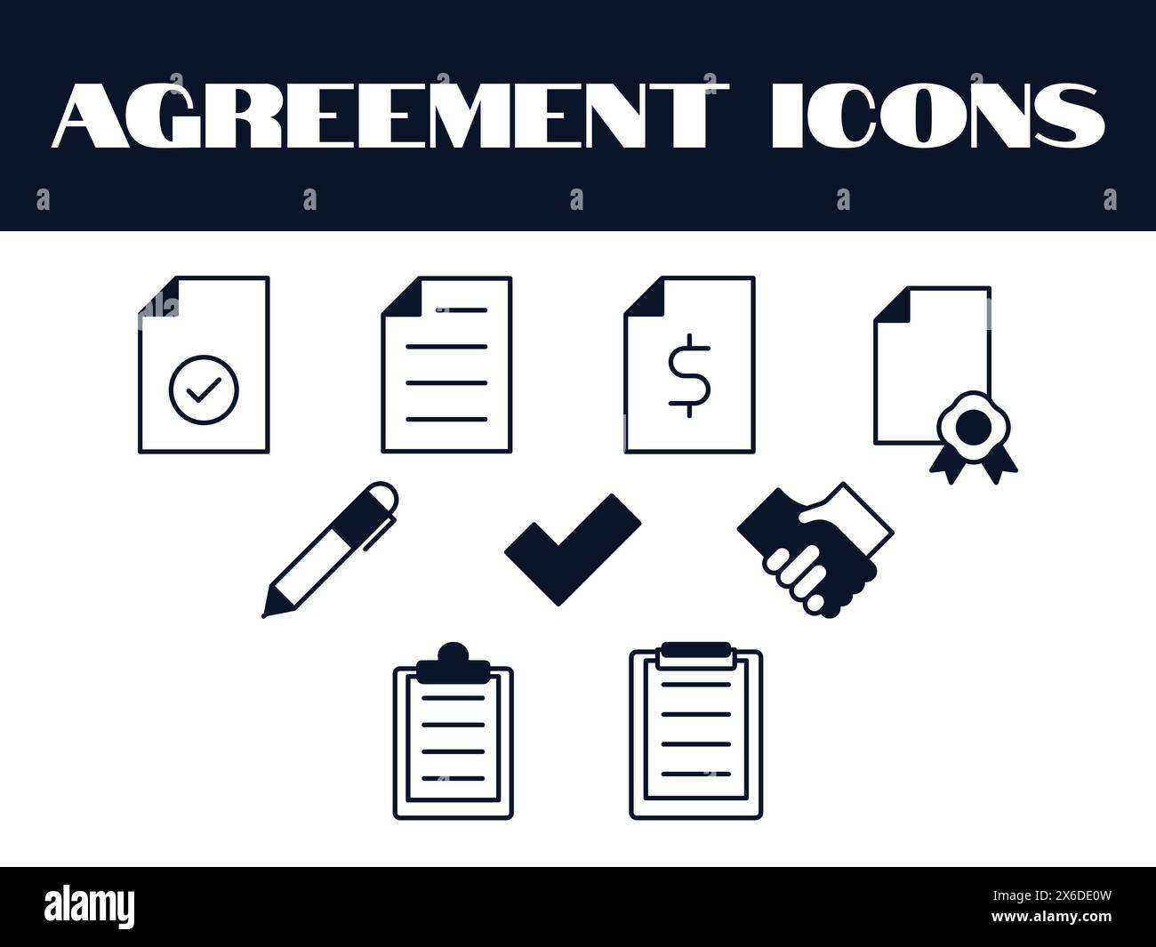 Agreement Icons set Vector. Contract icons vector. Clipboard, checklist ...