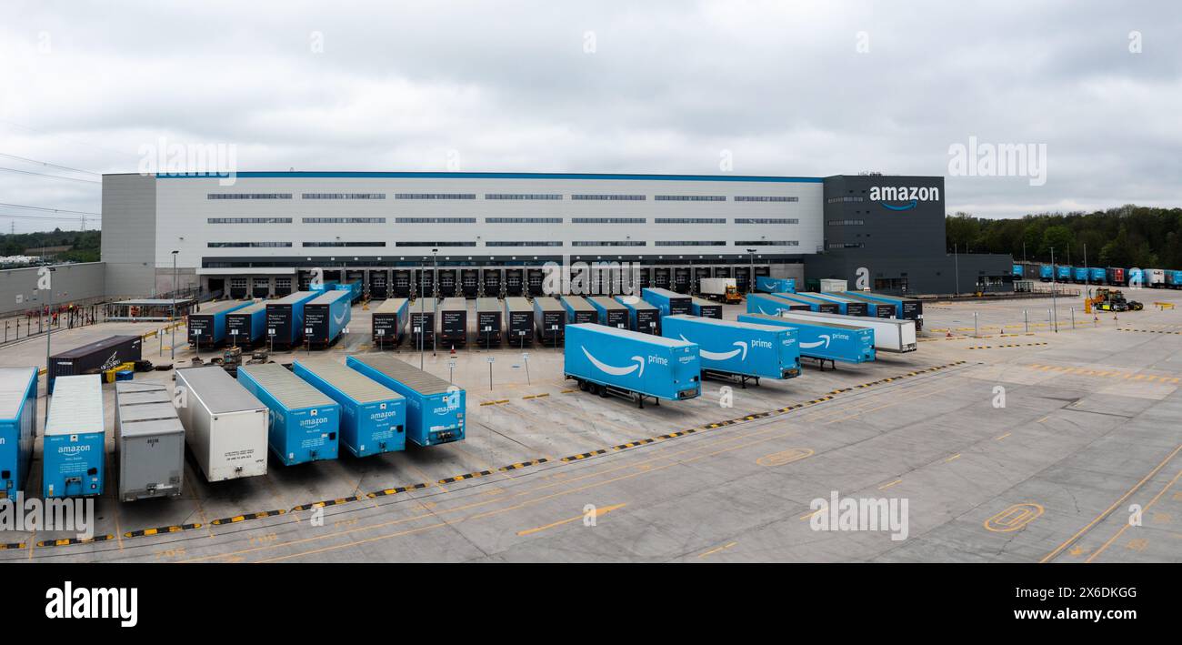 LEEDS, UK MAY 7, 2024. Aerial view of a large Amazon Prime