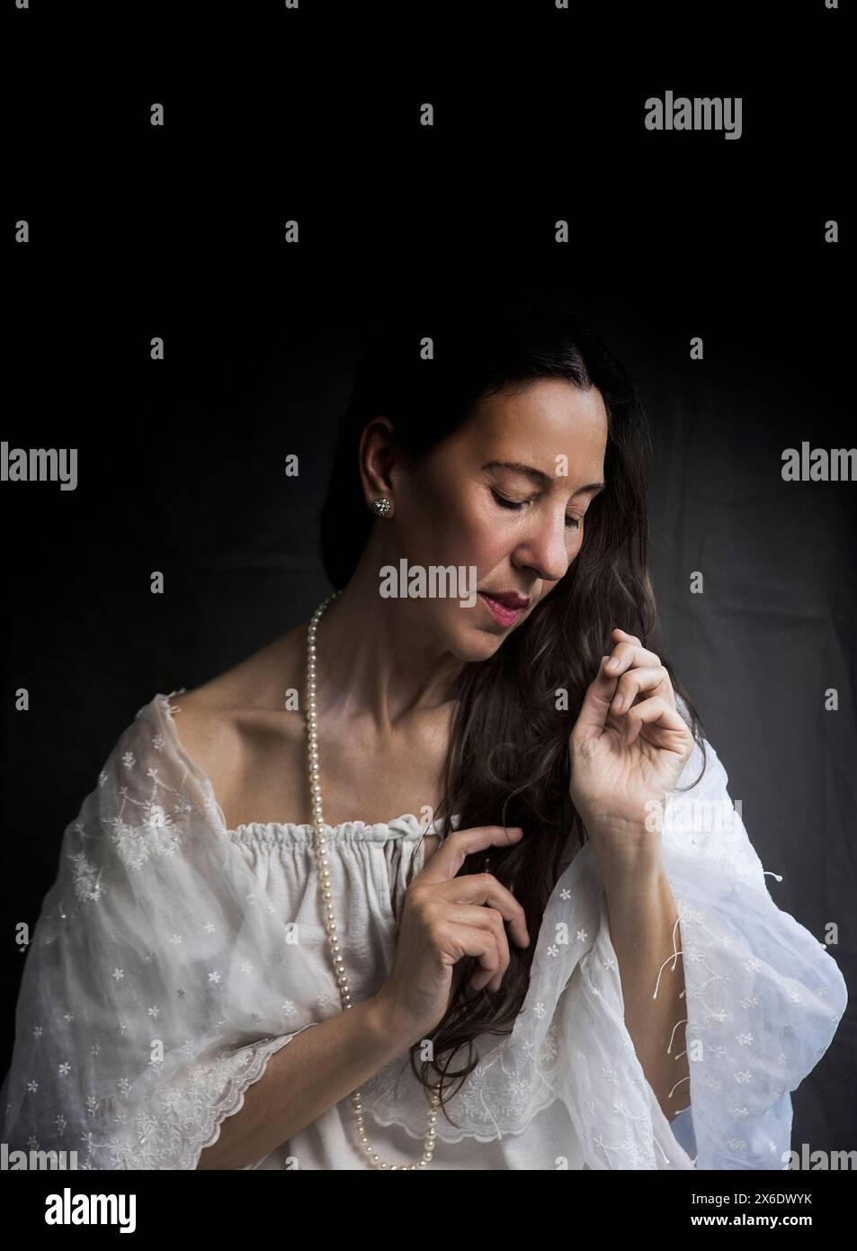 portrait of woman with white lace cape, spain Stock Photo