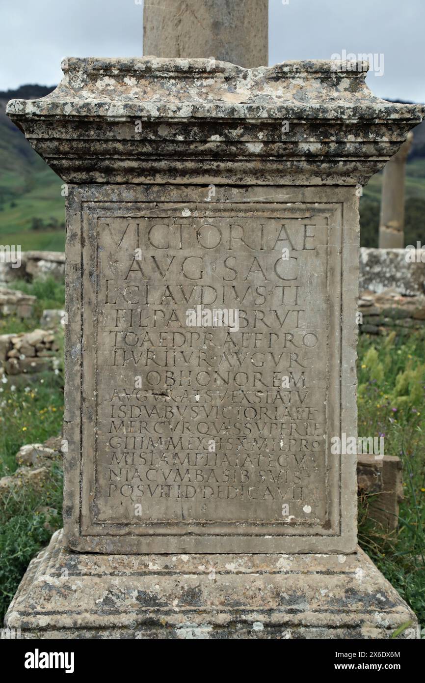 Roman inscription at Djemila in Algeria Stock Photo
