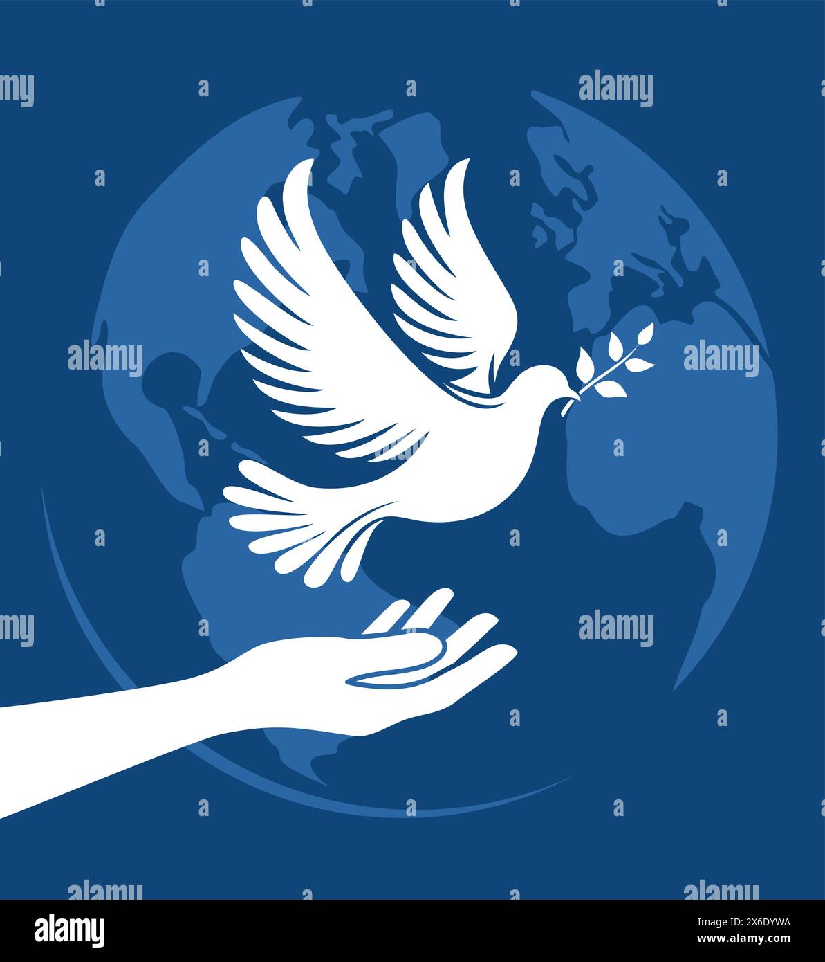 A hand holding a dove of peace on the background of the Earth globe, vector illustration Stock Vector