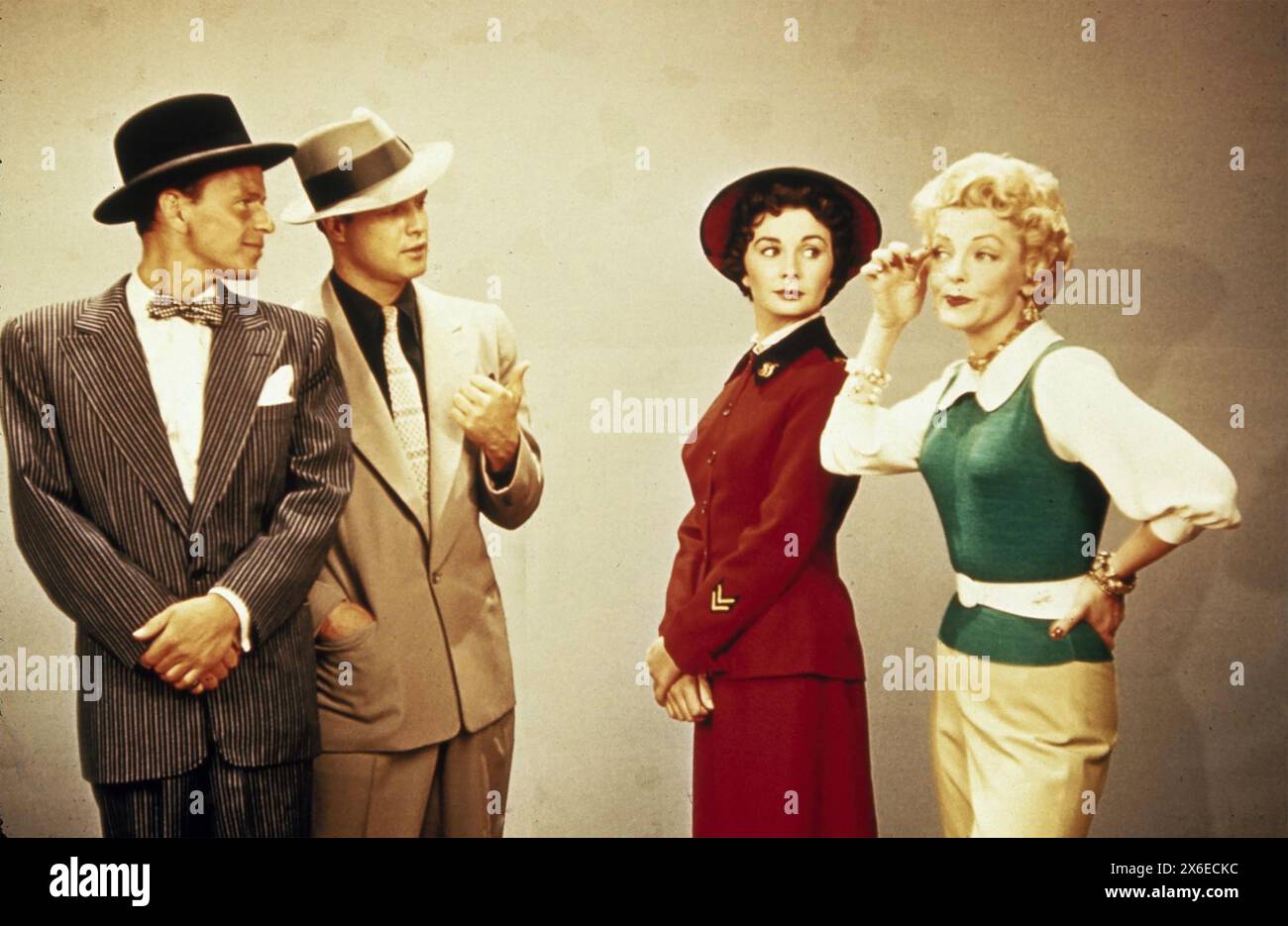 GUYS AND DOLLS 1955 MGM film with from left: Frank Sinatra, Marlon Brando, Jean Simmons, Vivian Blaine Stock Photo