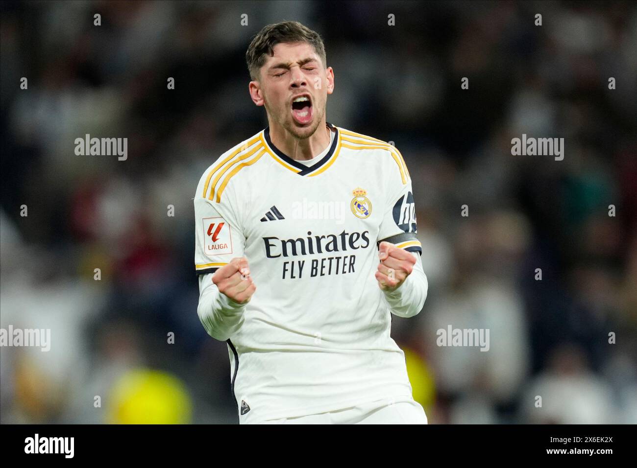 Madrid, Spain. 14th May, 2024. Fede Valverde of Real Madrid during the La Liga match between Real Madrid and Deportivo Alaves played at Santiago Bernabeu Stadium on May 14, 2024 in Madrid, Spain. (Photo by Cesar Cebolla/PRESSINPHOTO) Credit: PRESSINPHOTO SPORTS AGENCY/Alamy Live News Stock Photo