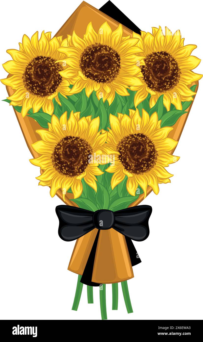 Realistic detailed sunflowers bouquet Vector Stock Vector Image & Art ...