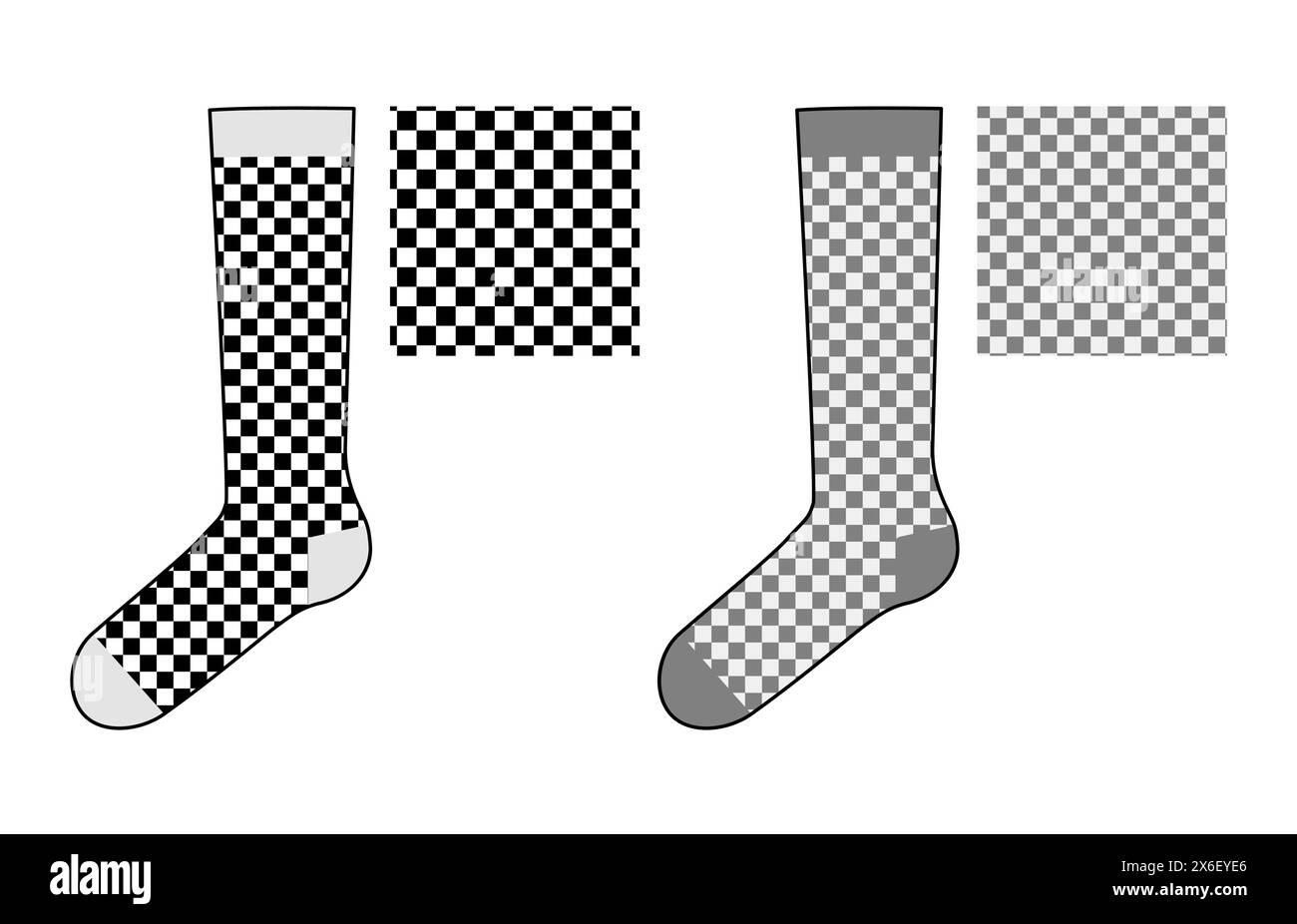 Chessboard Skater socks set with pattern swatches. Ankle length hosiery