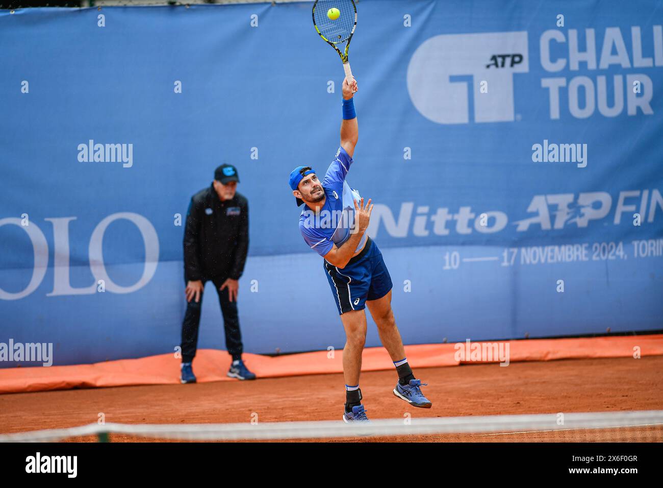 Turin, Italy. 14th May, 2024. Italy, Turin 14/05/2024 Sporting Press Club (Turin). Challenger 175 Piemonte Open Intesa Sanpaolo Tournament Qualifications Giulio Zeppieri of Italy plays against Marc-Andrea Huesler of Swiss during the Challenger 175 Piemonte Open Intesa Sanpaolo Tournament qualifications. Final score; Giulio Zeppieri of Italy 2-1 Marc-Andrea Huesler of Swiss (Photo by Tonello Abozzi/Pacific Press) Credit: Pacific Press Media Production Corp./Alamy Live News Stock Photo