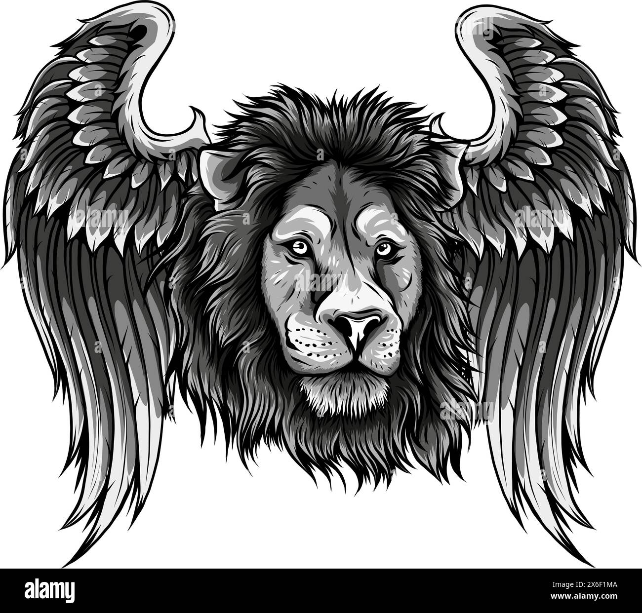 mythical winged lion vector illustration monochrome draw Stock Vector ...