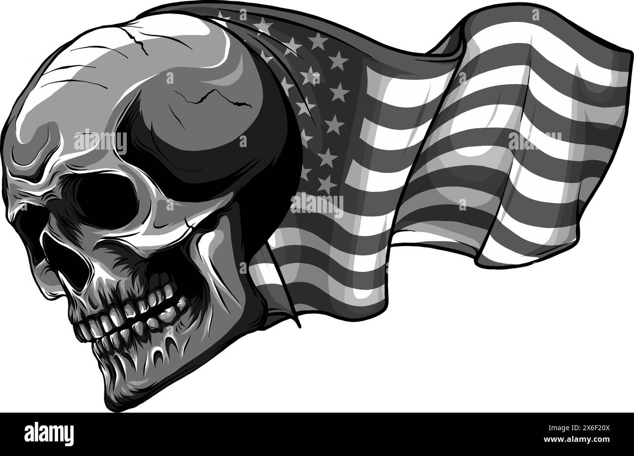 illustration of skull emblem monochrome with usa flag vector Stock ...