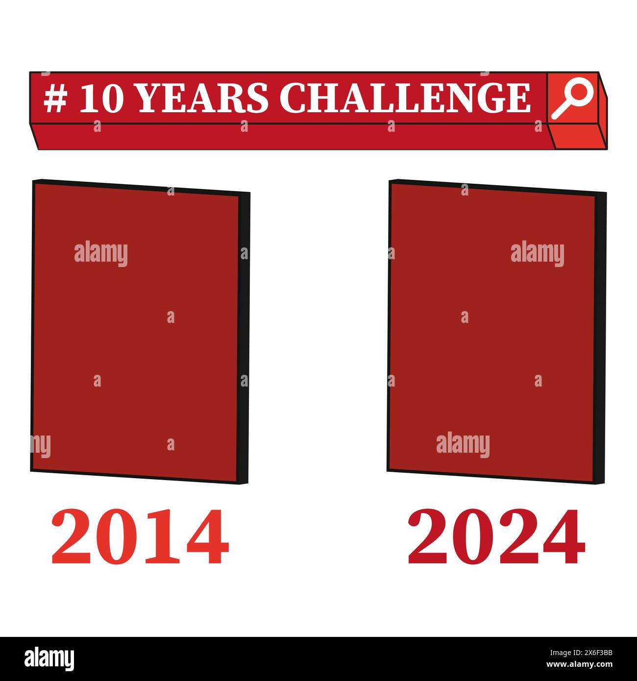 10 Years Challenge concept illustration. Comparing years 2014 and 2024 ...