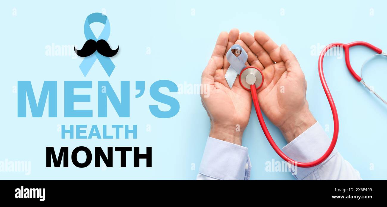 Banner for Men's Health Month with doctor's hand holding awareness ...