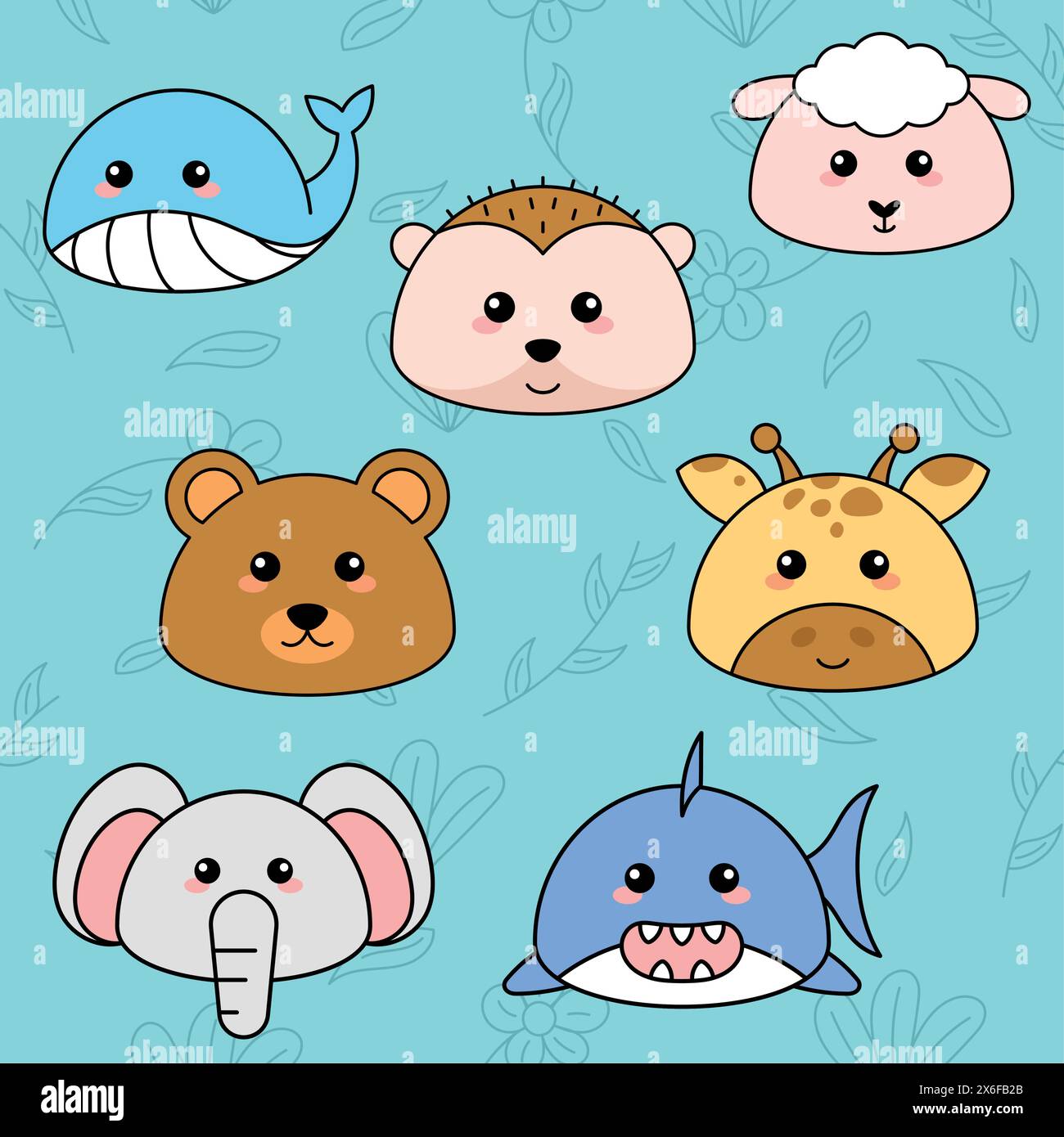 Cute kawaii emoji animal icons set Vector Stock Vector Image & Art - Alamy