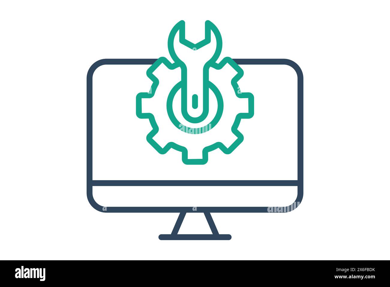 computer setting icon. computer with gear and wrench. icon related to information technology. line icon style. technology element vector illustration Stock Vector