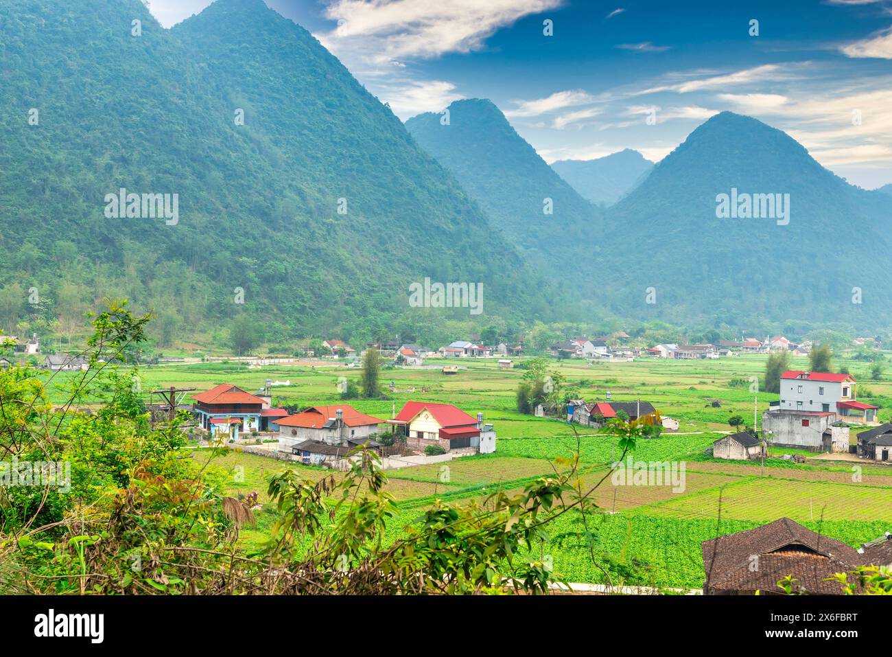 Landscape in Bac Son valley around with mountains panorama view and ...