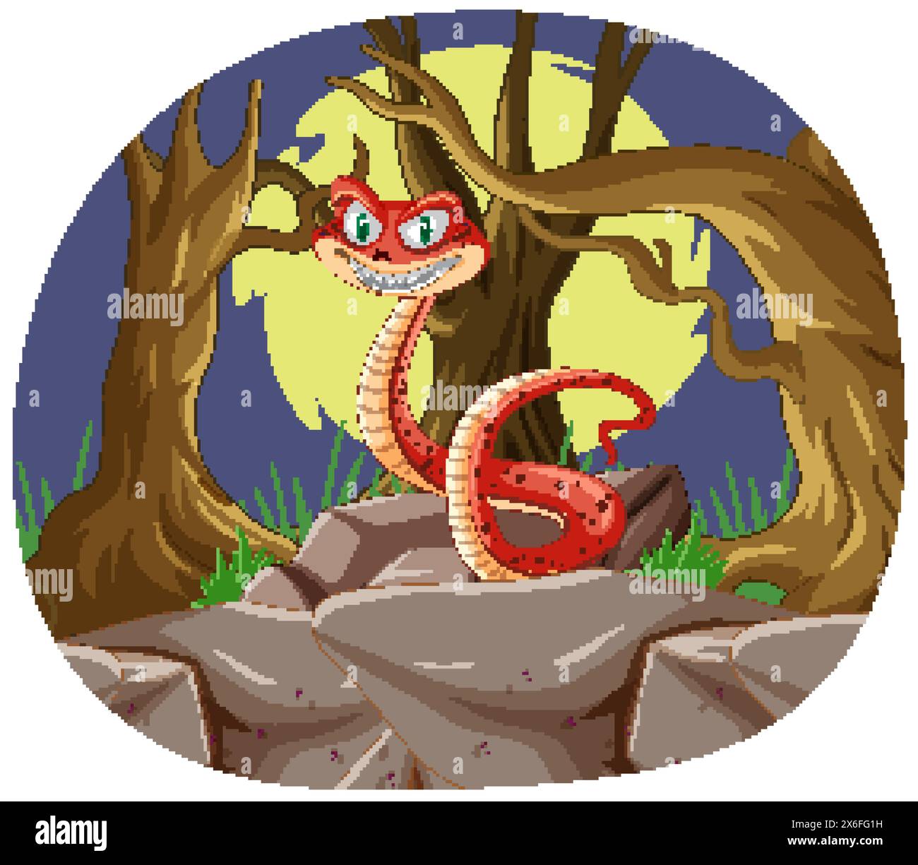 Colorful snake with a sly expression in woods Stock Vector